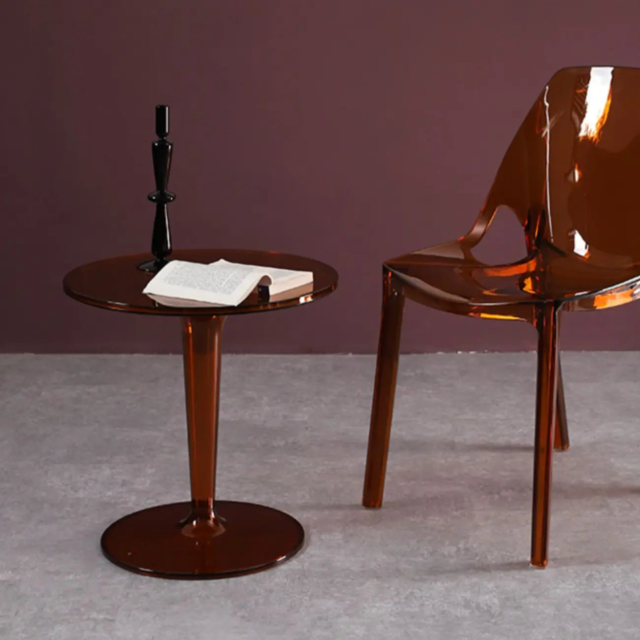 Table d'appoint ronde minimaliste en acrylique fauve