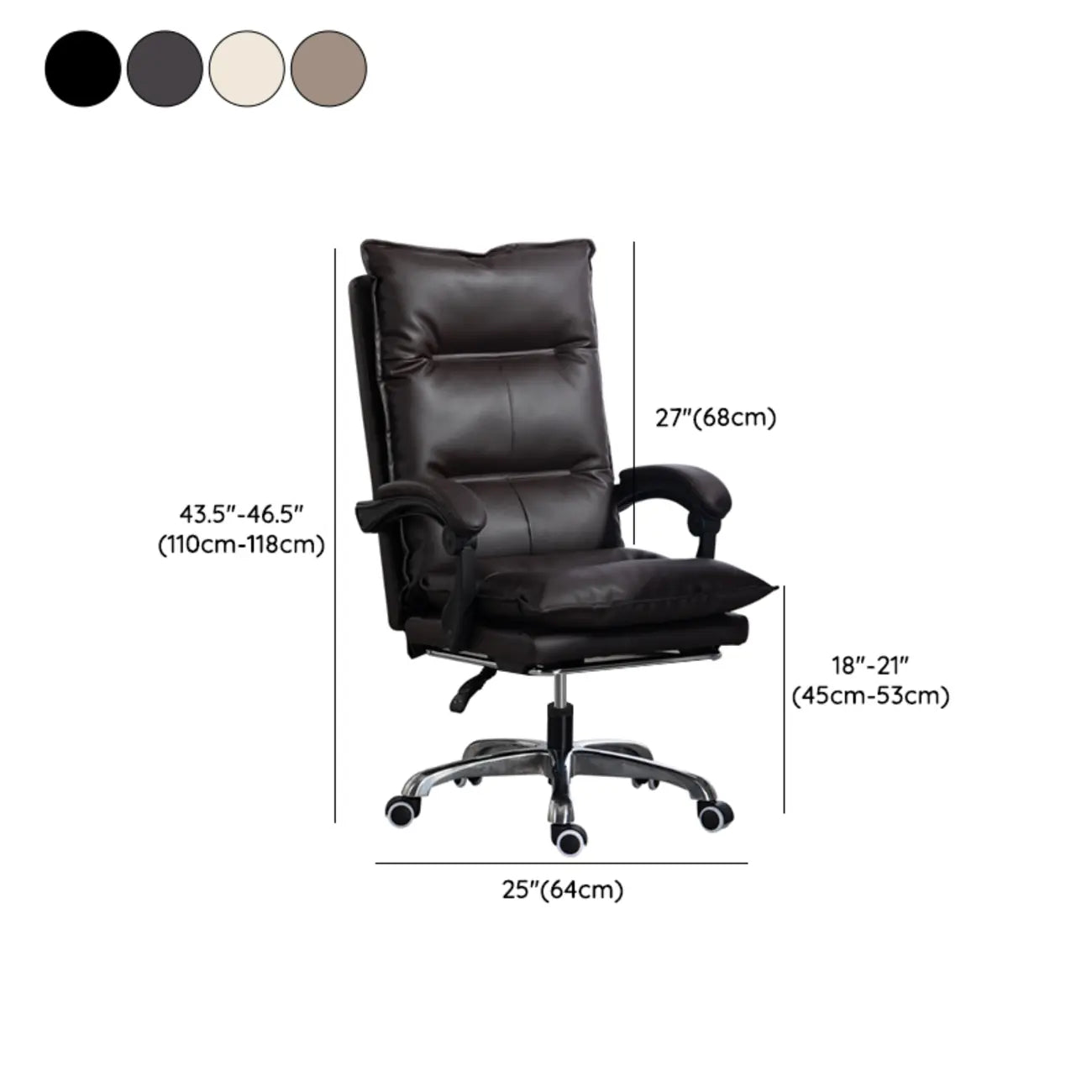 Fauteuil de direction inclinable moderne en cuir marron
