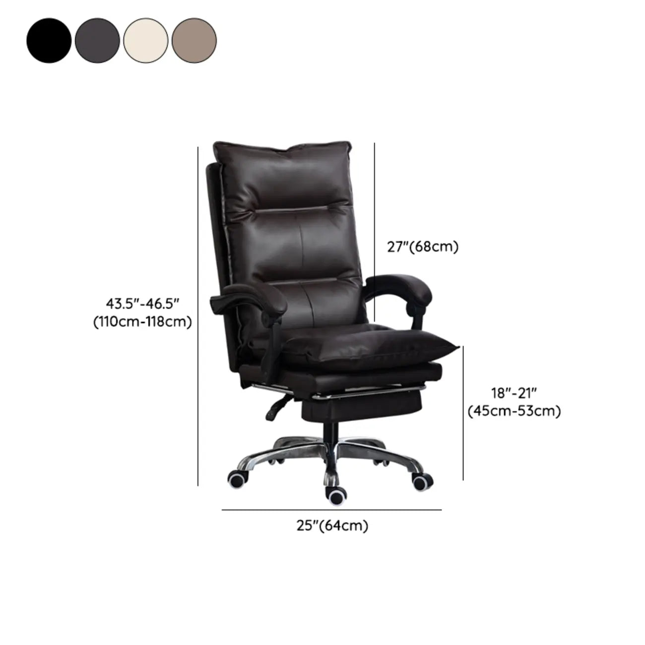 Fauteuil de direction inclinable moderne en cuir marron