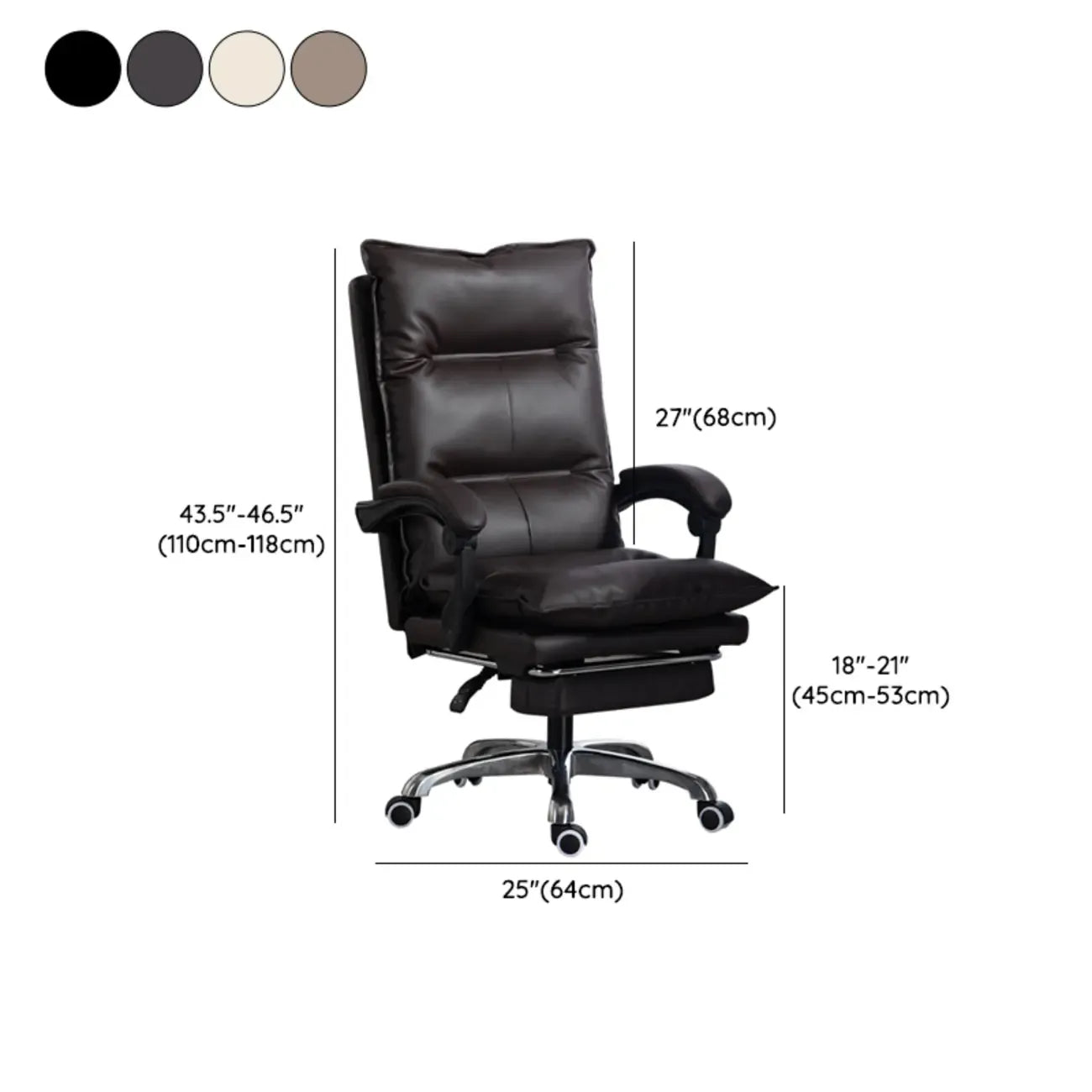 Fauteuil de direction inclinable moderne en cuir marron