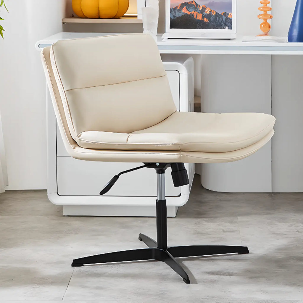 Fauteuil de bureau pivotant large sans accoudoirs en cuir beige
