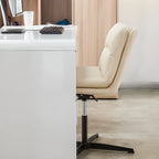 Fauteuil de bureau pivotant large sans accoudoirs en cuir beige