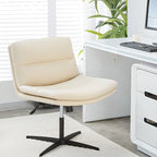 Fauteuil de bureau pivotant large sans accoudoirs en cuir beige