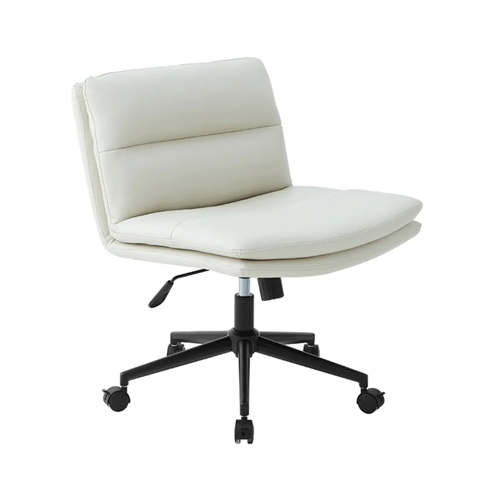 Fauteuil de bureau pivotant large sans accoudoirs en cuir beige