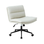 Fauteuil de bureau pivotant large sans accoudoirs en cuir beige