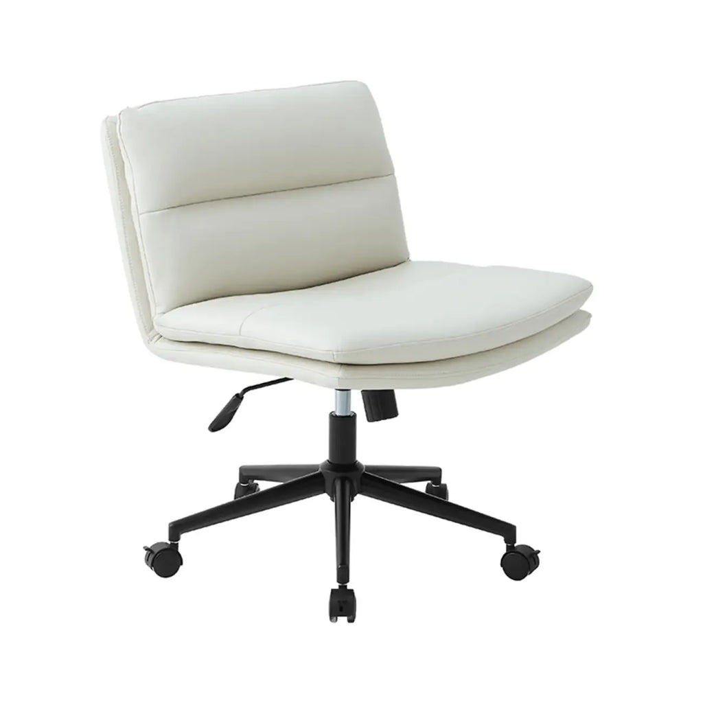 Fauteuil de bureau pivotant large sans accoudoirs en cuir beige