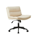 Fauteuil de bureau pivotant large sans accoudoirs en cuir beige