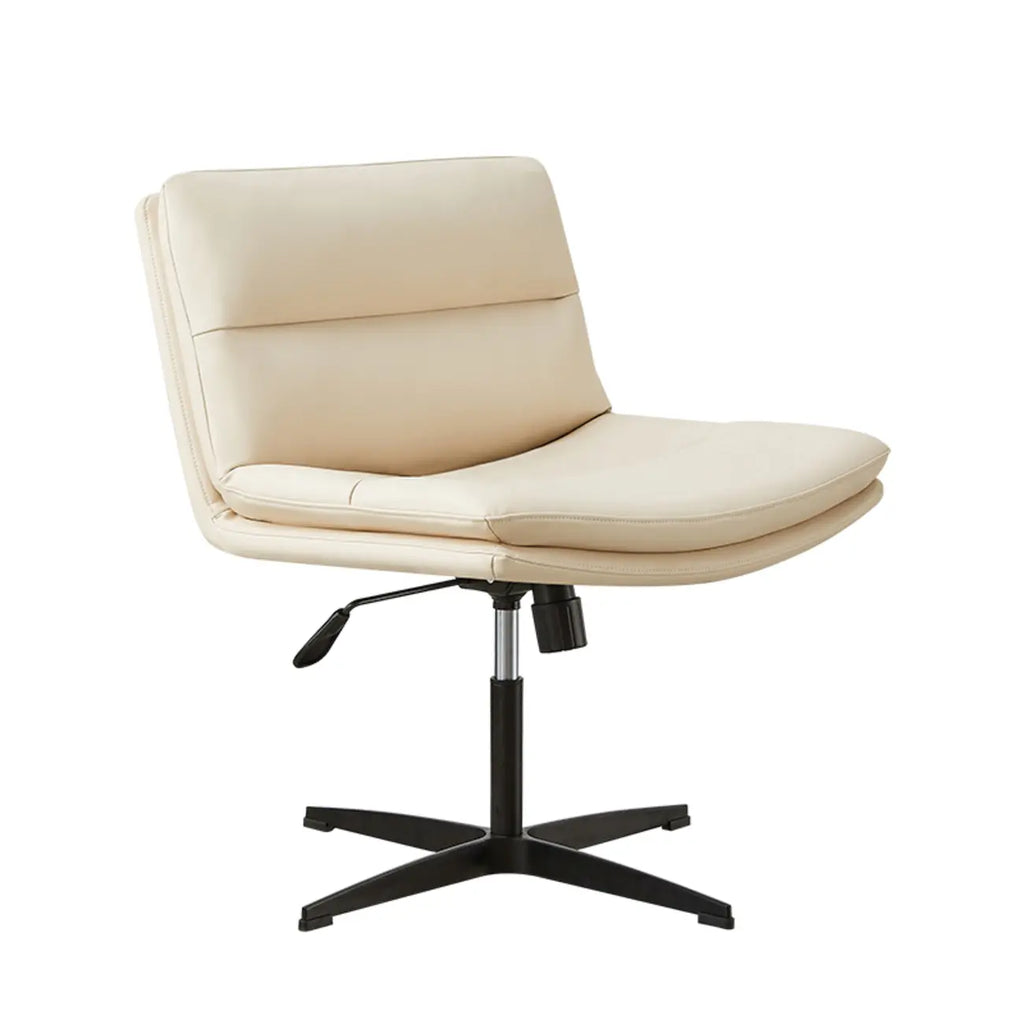 Fauteuil de bureau pivotant large sans accoudoirs en cuir beige