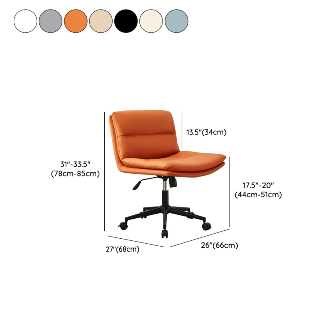 Fauteuil de bureau pivotant large sans accoudoirs en cuir beige