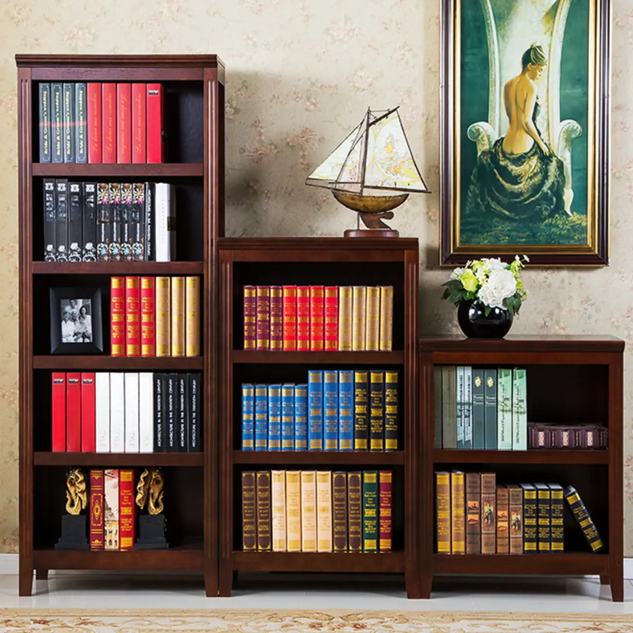 Bibliothèque d'avocat verticale classique à 5 niveaux en bois de bouleau