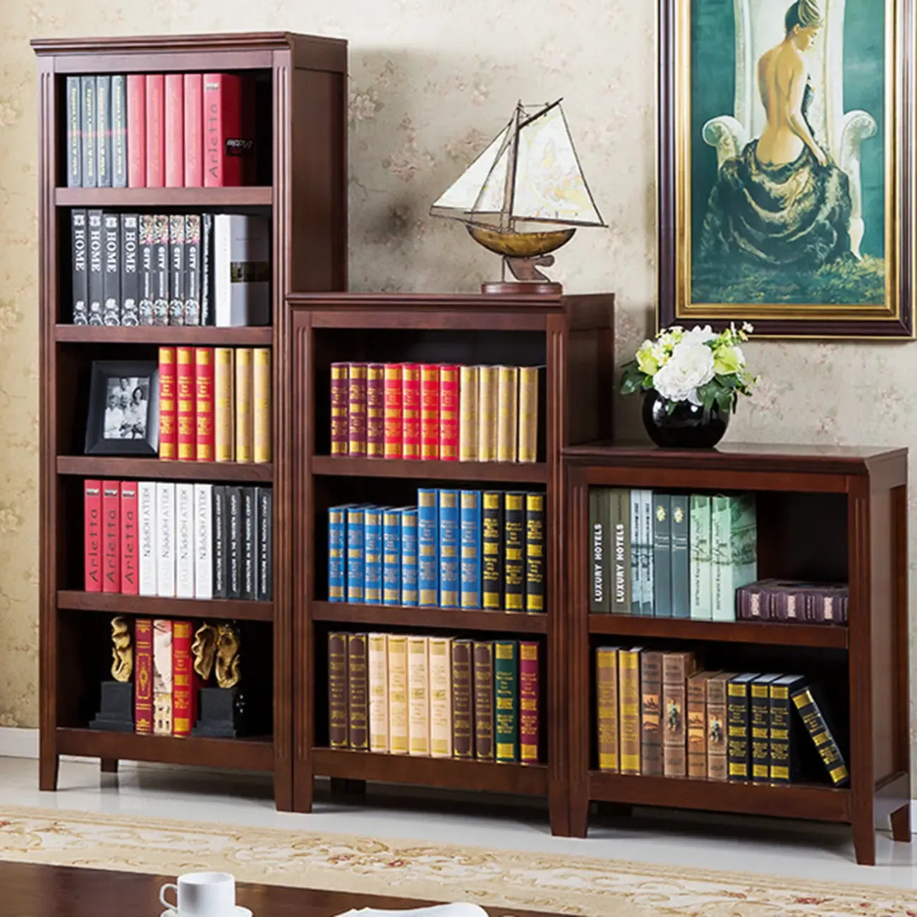 Bibliothèque d'avocat verticale classique à 5 niveaux en bois de bouleau