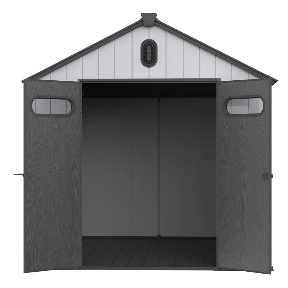 Abri de jardin en résine plastique tout temps avec plancher, dimensions : 1,83 m x 1,22 m / 1,83 m x 2,44 m / 2,44 m x 1,83 m / 2,44 m x 3,05 m.