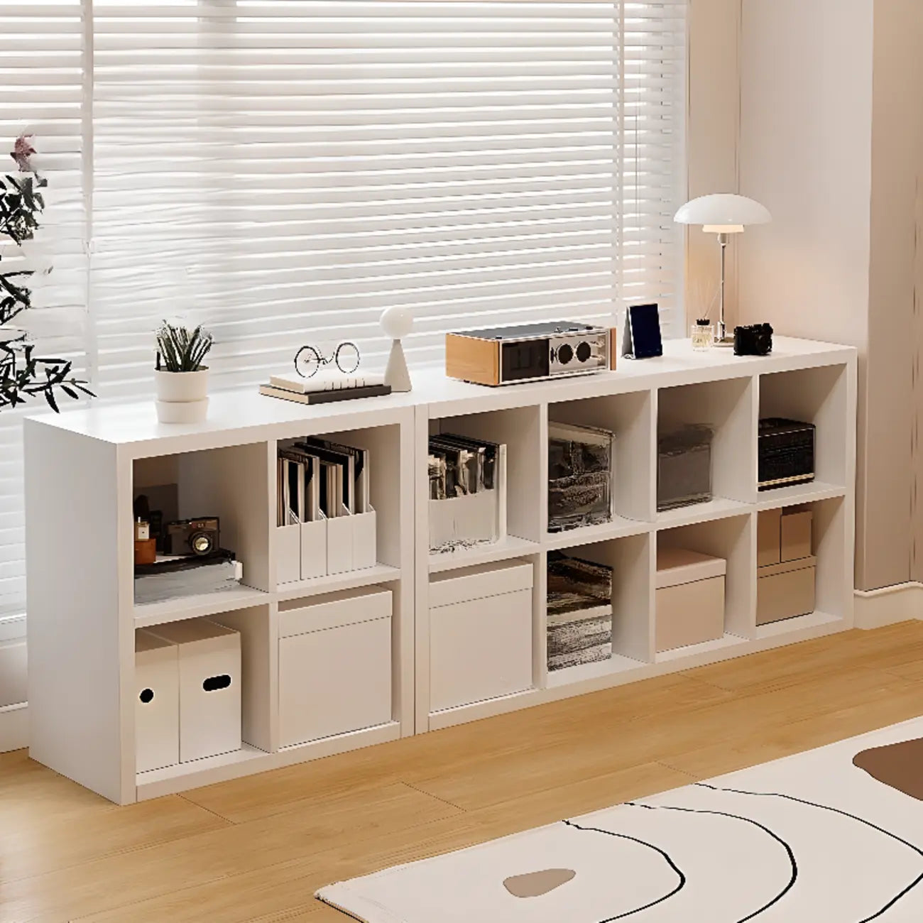 Bibliothèque cubique horizontale en bois blanc
