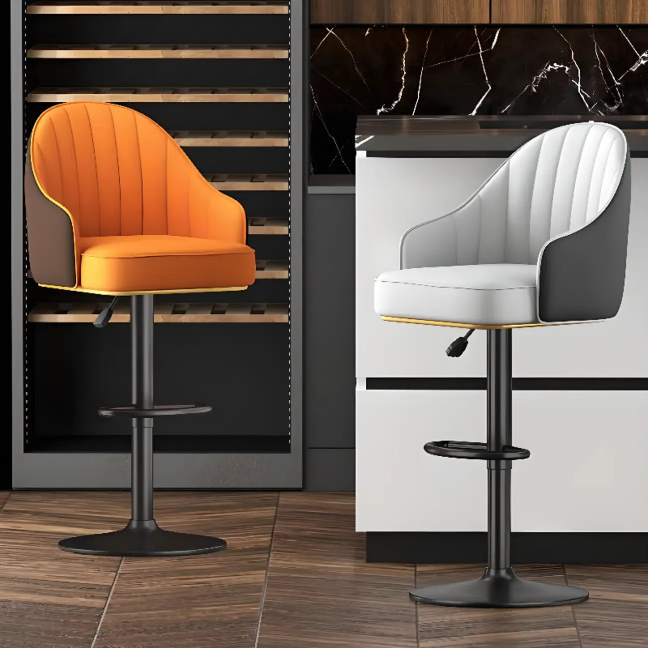 Tabourets de bar pivotants modernes en cuir à hauteur réglable