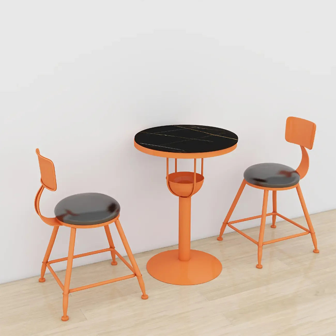 Tables de bar modernes noires et oranges à étagères sphériques