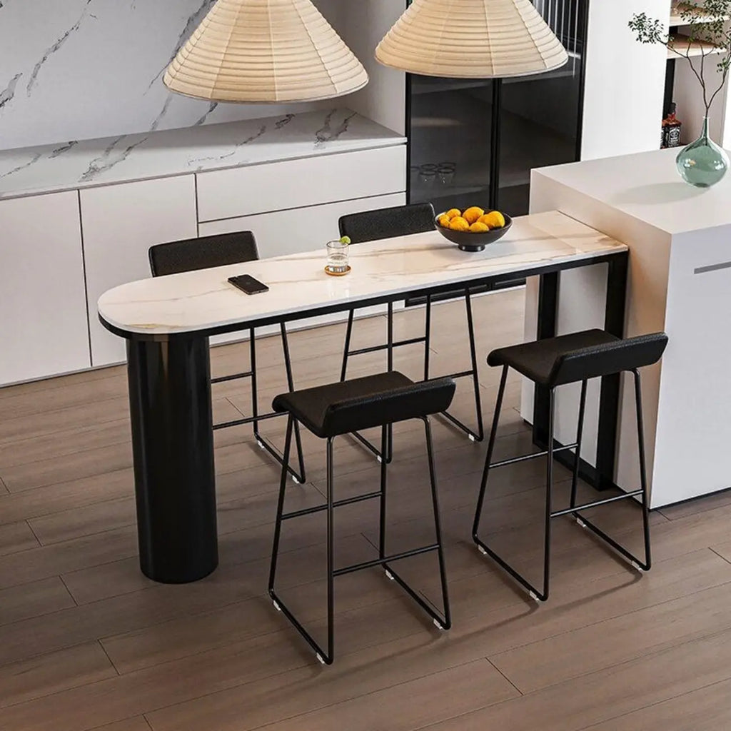 Table de bar ovale contemporaine en marbre blanc pour les repas