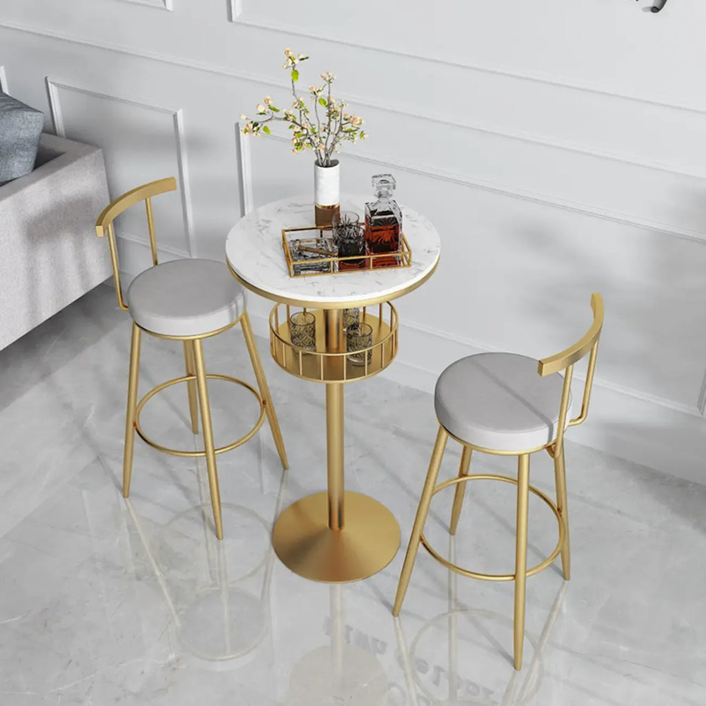 Table de bar ronde glamour en marbre doré avec étagère inférieure