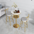 Table de bar ronde glamour en marbre doré avec étagère inférieure