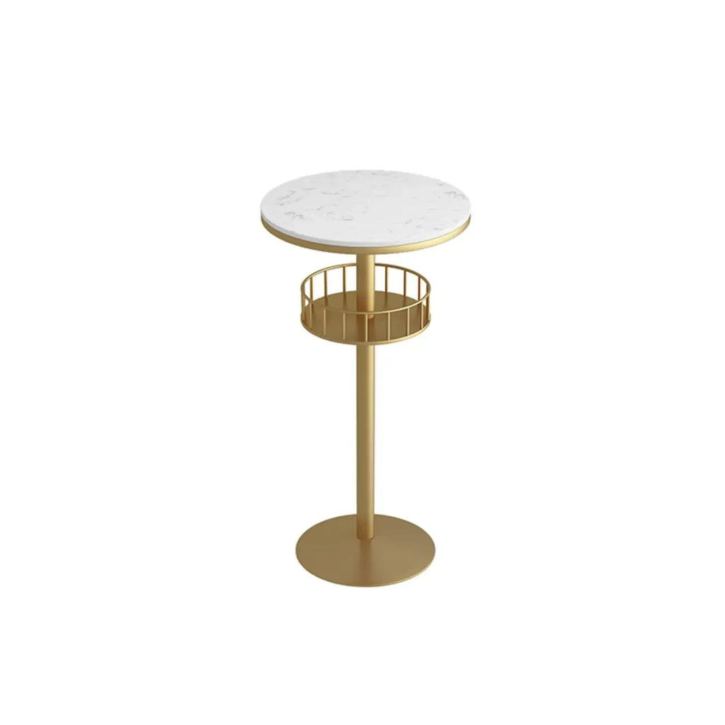 Table de bar ronde glamour en marbre doré avec étagère inférieure