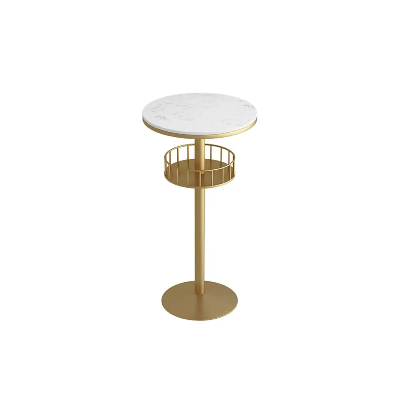 Table de bar ronde glamour en marbre doré avec étagère inférieure