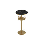 Table de bar ronde glamour en marbre doré avec étagère inférieure