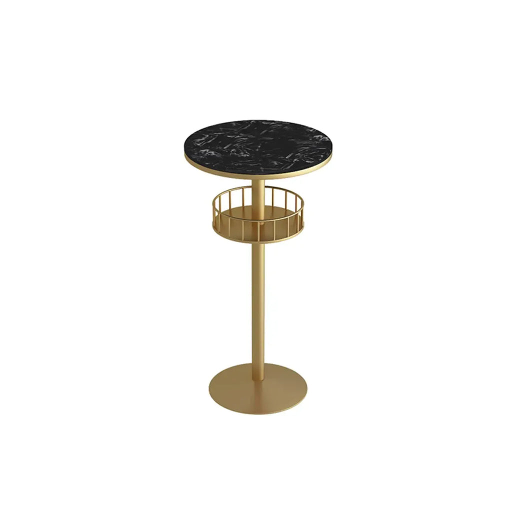 Table de bar ronde glamour en marbre doré avec étagère inférieure