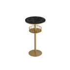Table de bar ronde glamour en marbre doré avec étagère inférieure