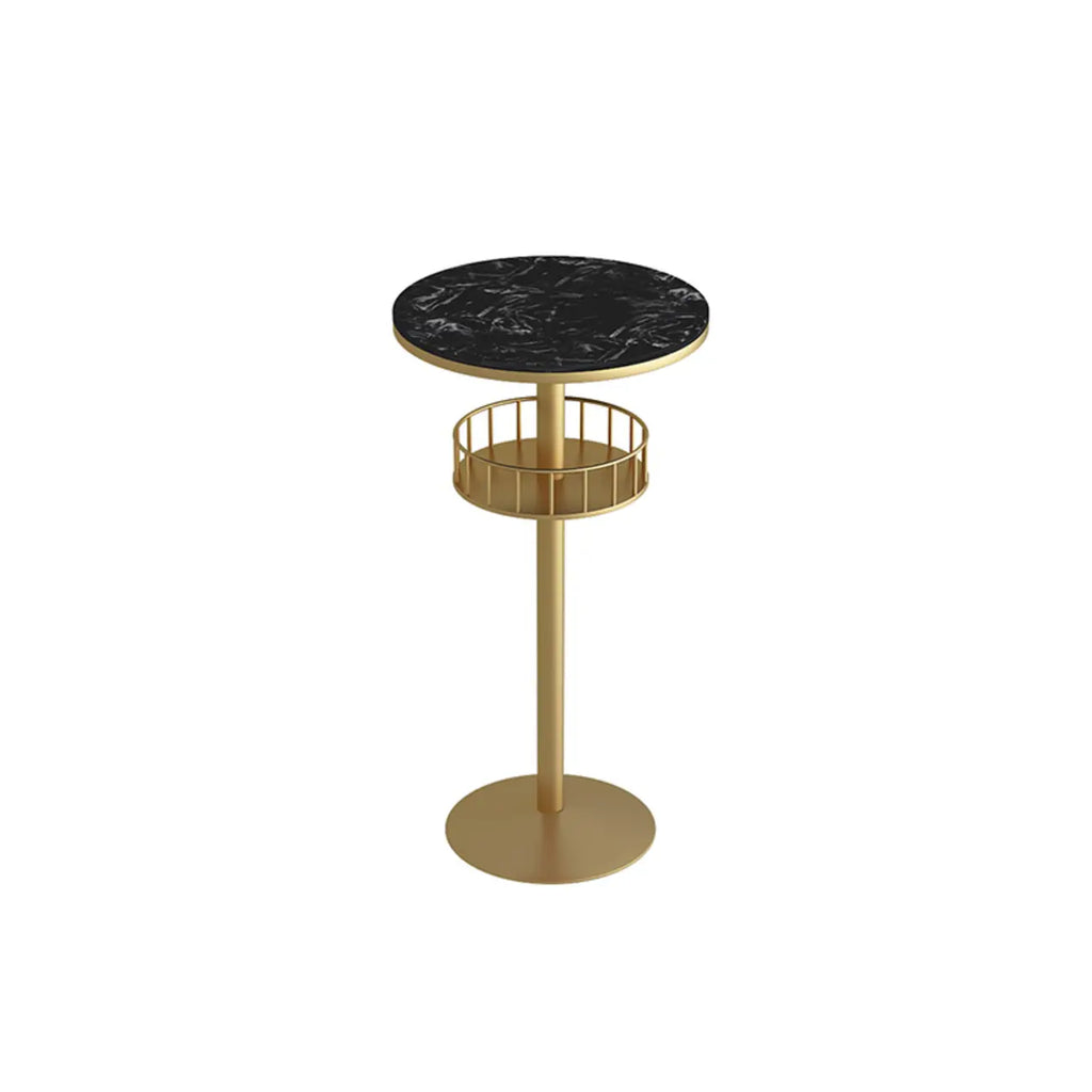 Table de bar ronde glamour en marbre doré avec étagère inférieure