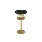 Table de bar ronde glamour en marbre doré avec étagère inférieure