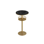 Table de bar ronde glamour en marbre doré avec étagère inférieure
