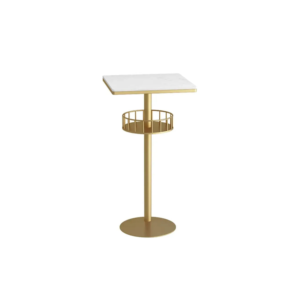Table de bar ronde glamour en marbre doré avec étagère inférieure