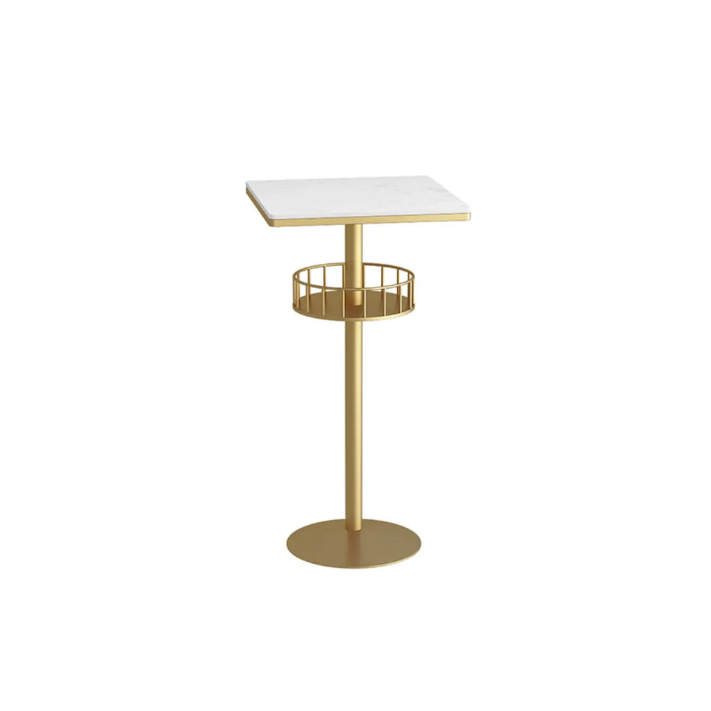 Table de bar ronde glamour en marbre doré avec étagère inférieure