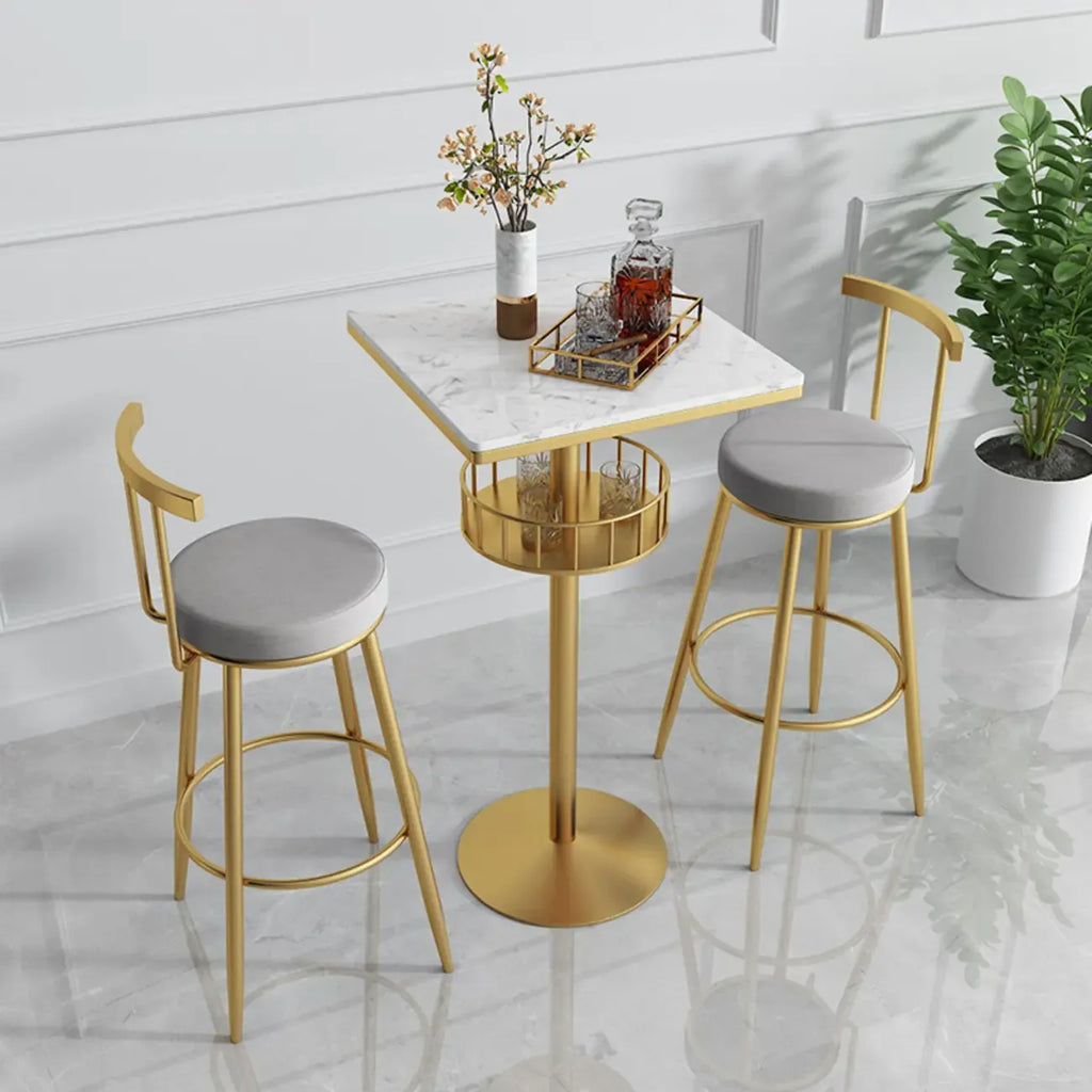 Table de bar ronde glamour en marbre doré avec étagère inférieure