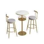 Table de bar ronde glamour en marbre doré avec étagère inférieure