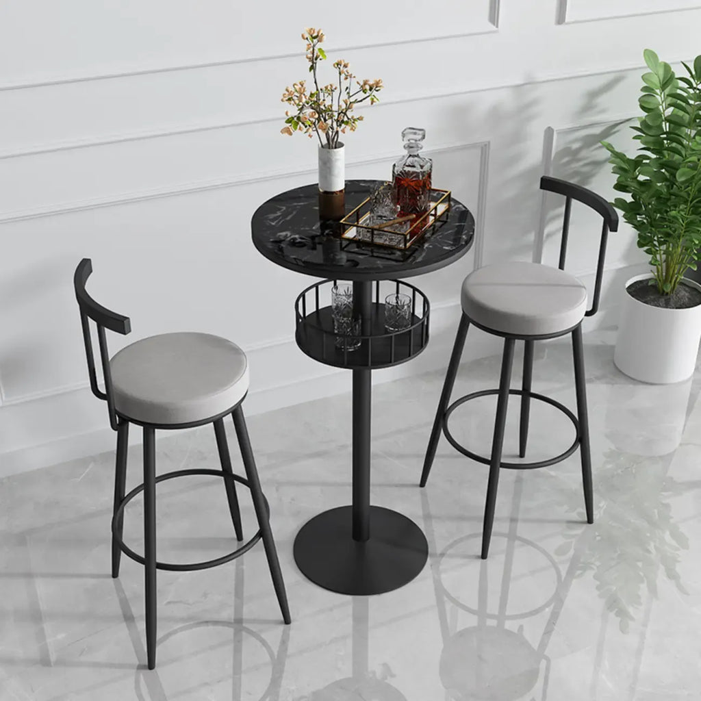 Table de bar ronde glamour en marbre doré avec étagère inférieure