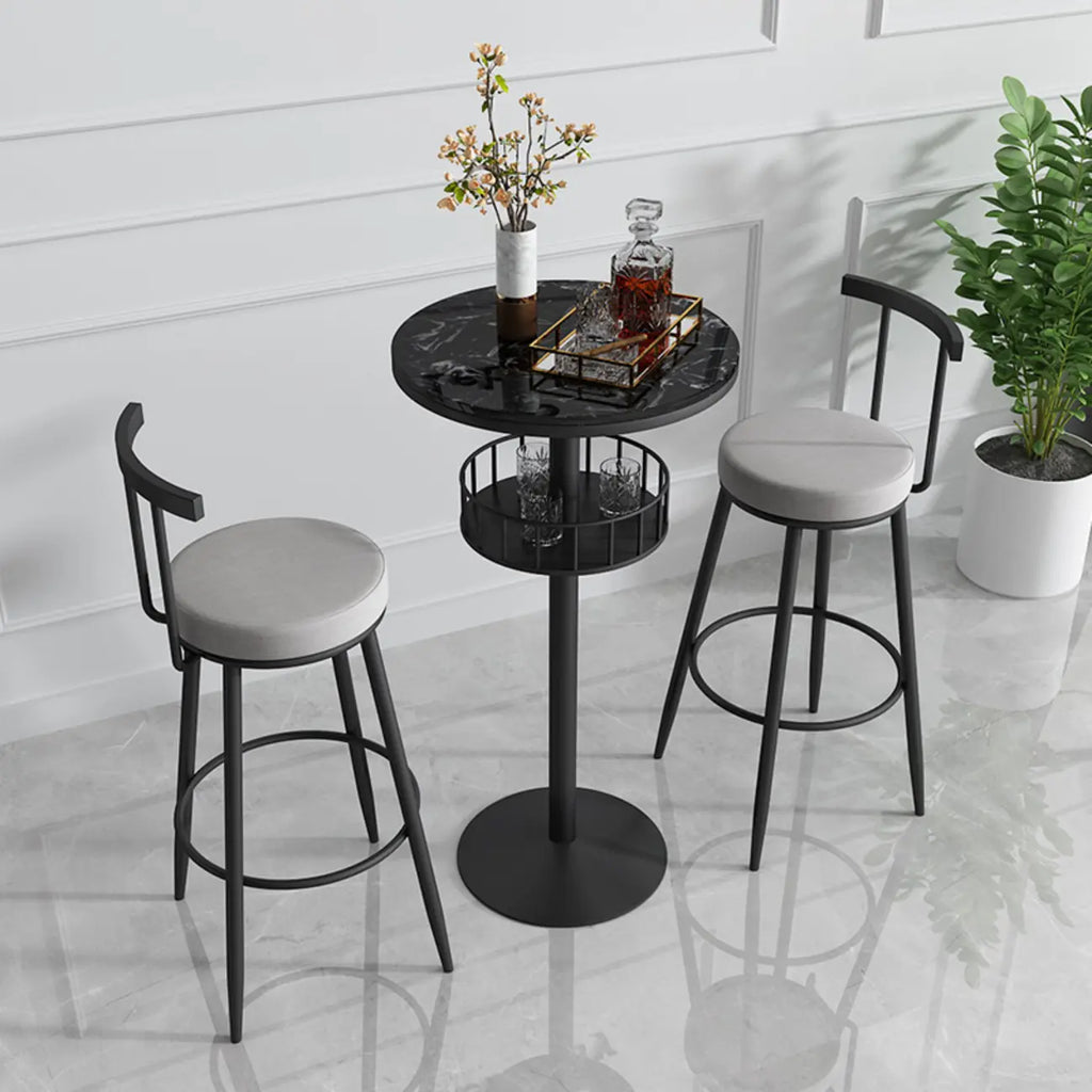 Table de bar ronde glamour en marbre doré avec étagère inférieure