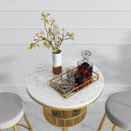 Table de bar ronde glamour en marbre doré avec étagère inférieure