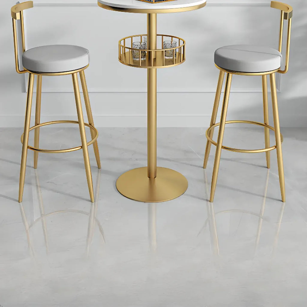 Table de bar ronde glamour en marbre doré avec étagère inférieure