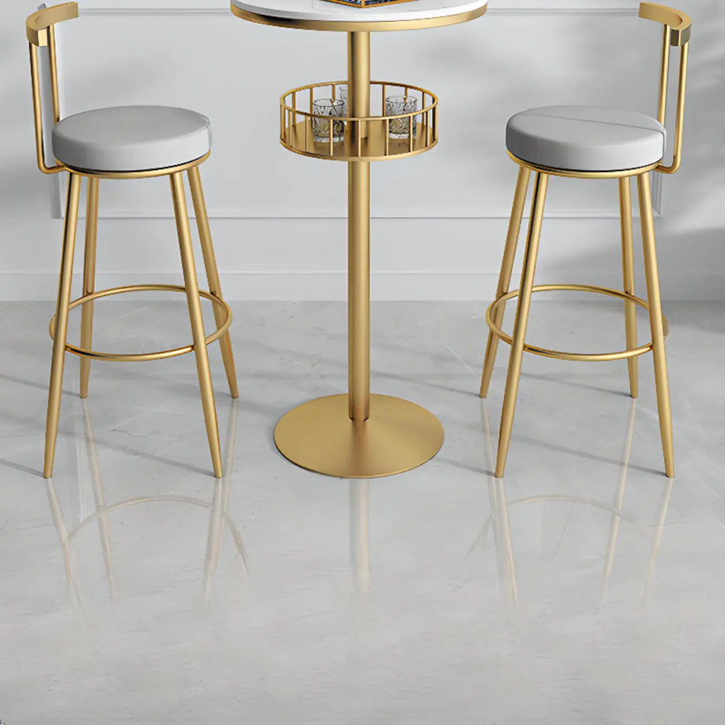 Table de bar ronde glamour en marbre doré avec étagère inférieure