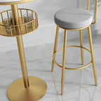 Table de bar ronde glamour en marbre doré avec étagère inférieure