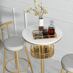 Table de bar ronde glamour en marbre doré avec étagère inférieure