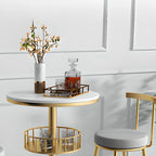 Table de bar ronde glamour en marbre doré avec étagère inférieure