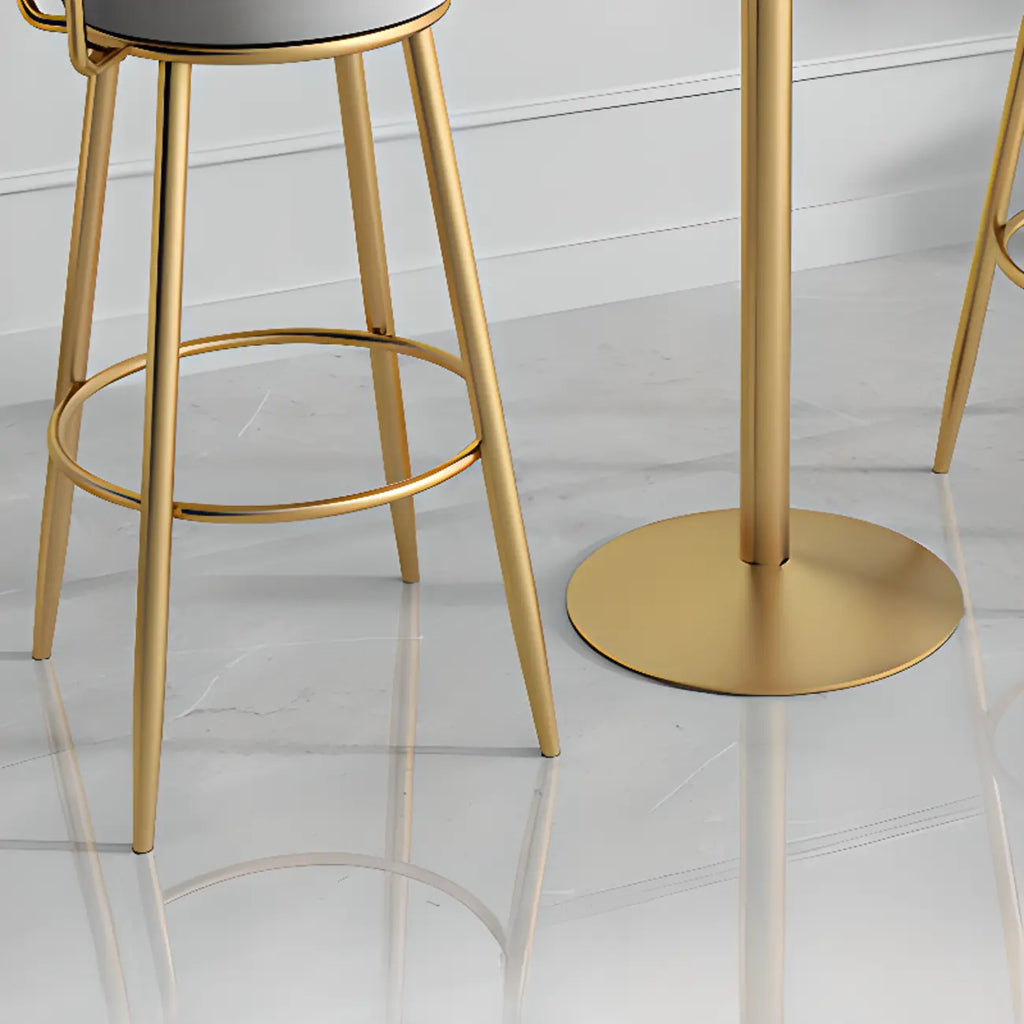 Table de bar ronde glamour en marbre doré avec étagère inférieure