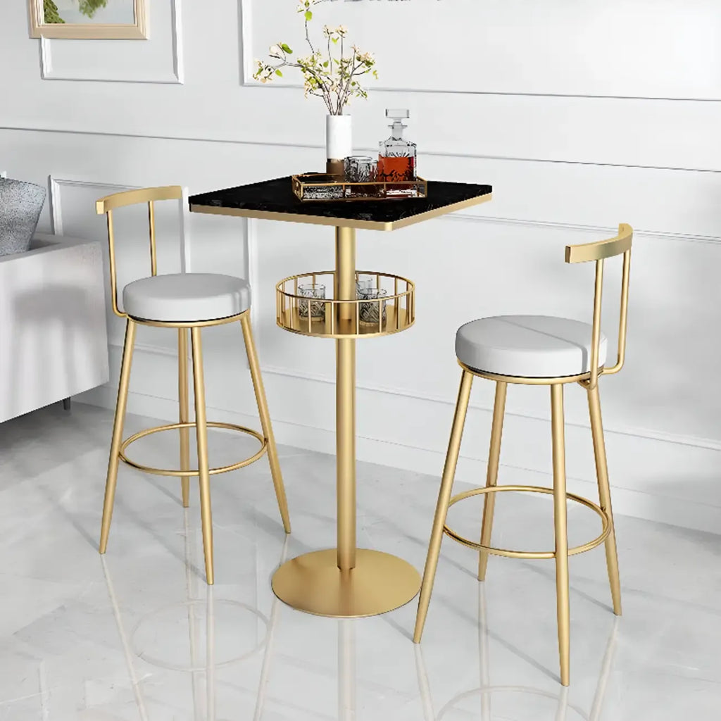 Table de bar ronde glamour en marbre doré avec étagère inférieure