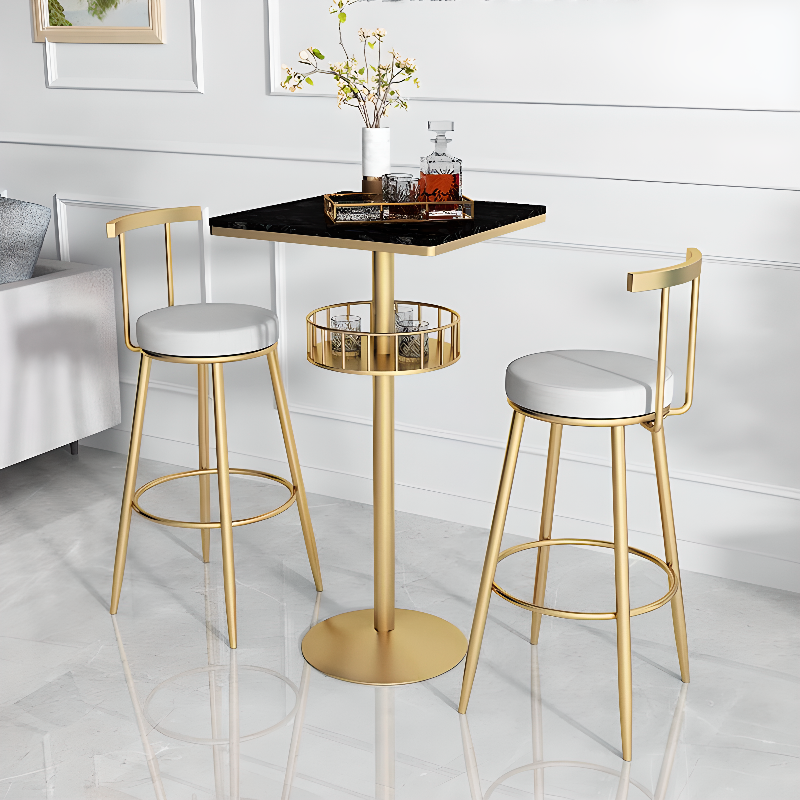 Table de bar ronde glamour en marbre doré avec étagère inférieure