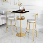 Table de bar ronde glamour en marbre doré avec étagère inférieure