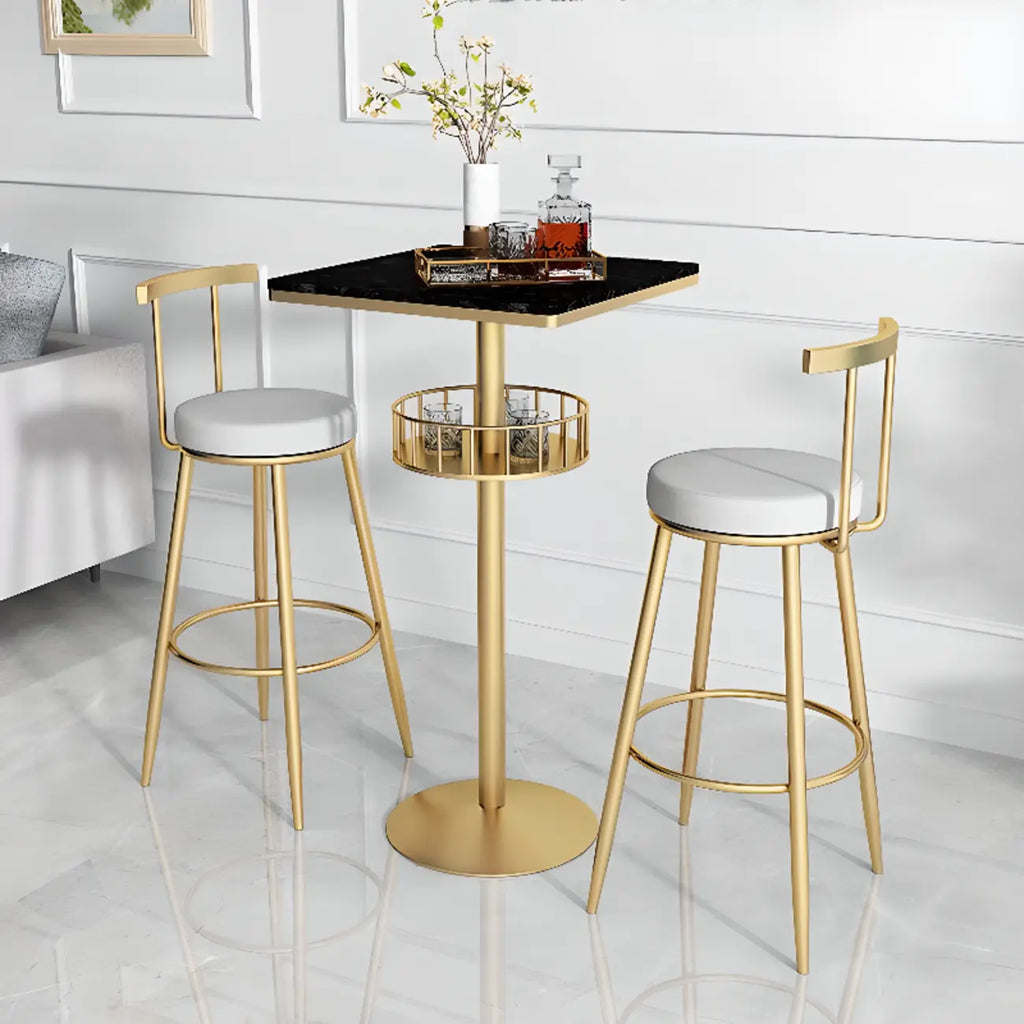 Table de bar ronde glamour en marbre doré avec étagère inférieure