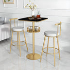 Table de bar ronde glamour en marbre doré avec étagère inférieure