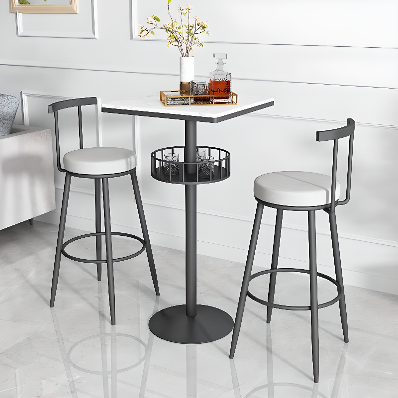 Table de bar ronde glamour en marbre doré avec étagère inférieure
