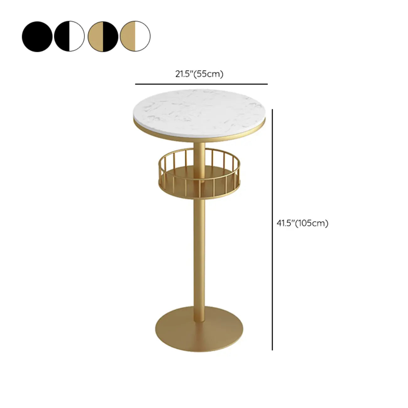 Table de bar ronde glamour en marbre doré avec étagère inférieure